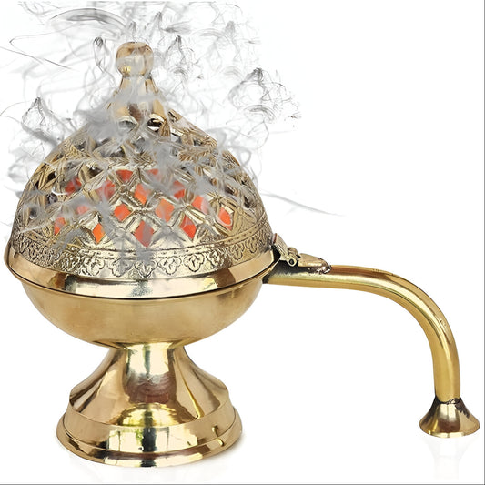 Premium Brass Loban Dhoop Burner with Handle – Handcrafted Incense Holder for Home, Pooja & Aromatherapy