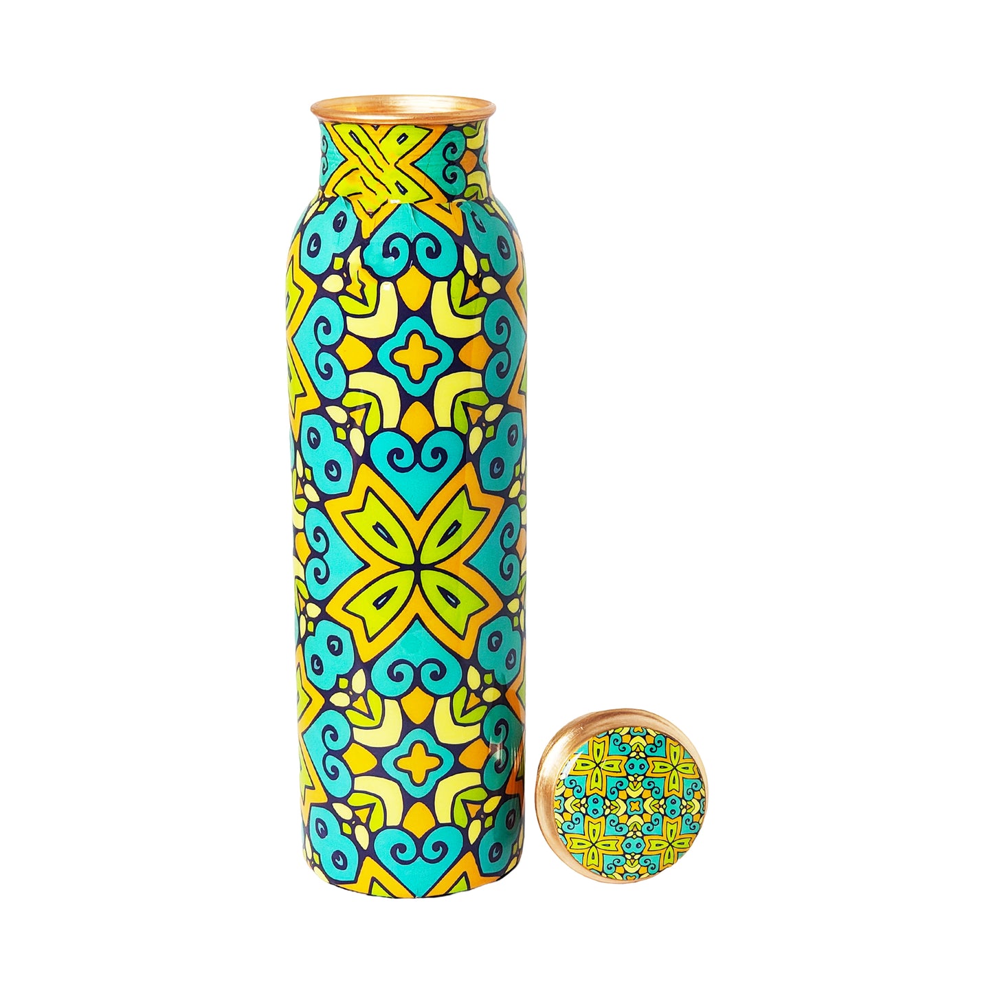 Hand-Painted Copper Water Bottle – 1 Litre | Ayurvedic Wellness with Vibrant Floral Design