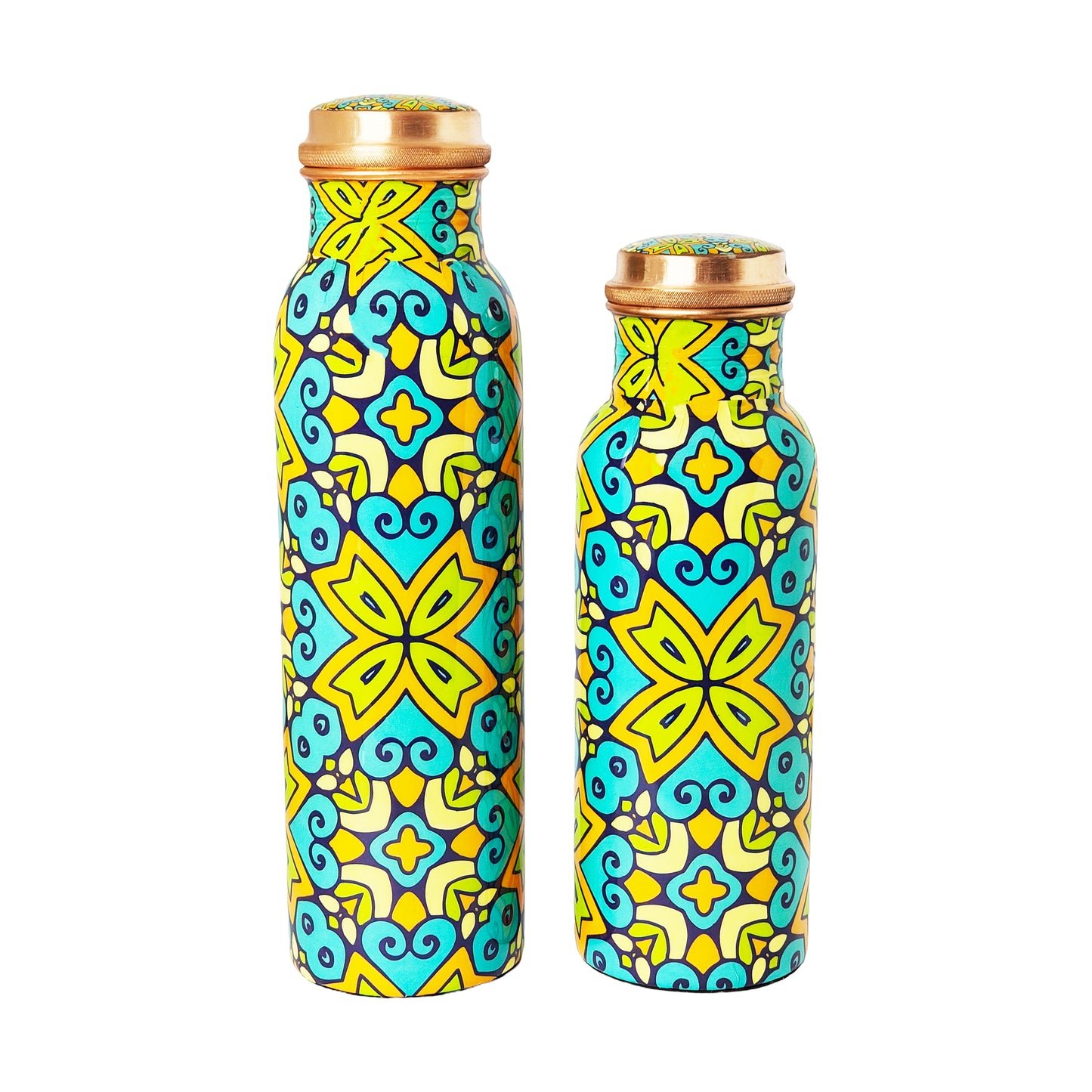 Hand-Painted Copper Water Bottle – 1 Litre | Ayurvedic Wellness with Vibrant Floral Design