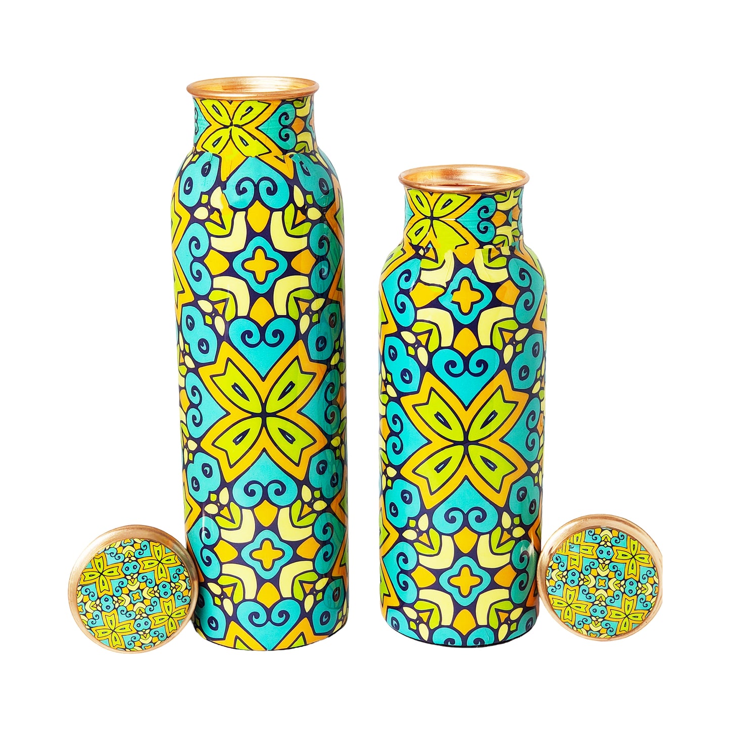 Hand-Painted Copper Water Bottle – 1 Litre | Ayurvedic Wellness with Vibrant Floral Design