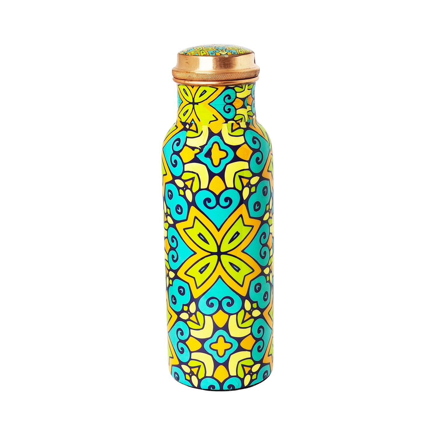 Hand-Painted Copper Water Bottle – 1 Litre | Ayurvedic Wellness with Vibrant Floral Design