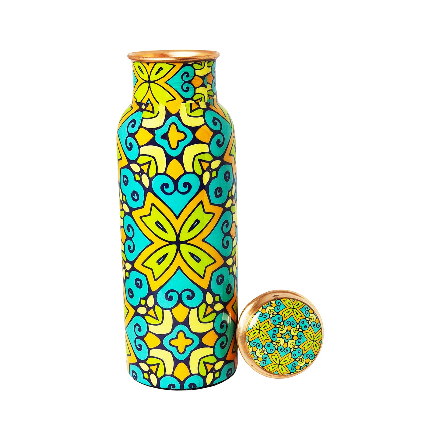 Hand-Painted Copper Water Bottle – 1 Litre | Ayurvedic Wellness with Vibrant Floral Design