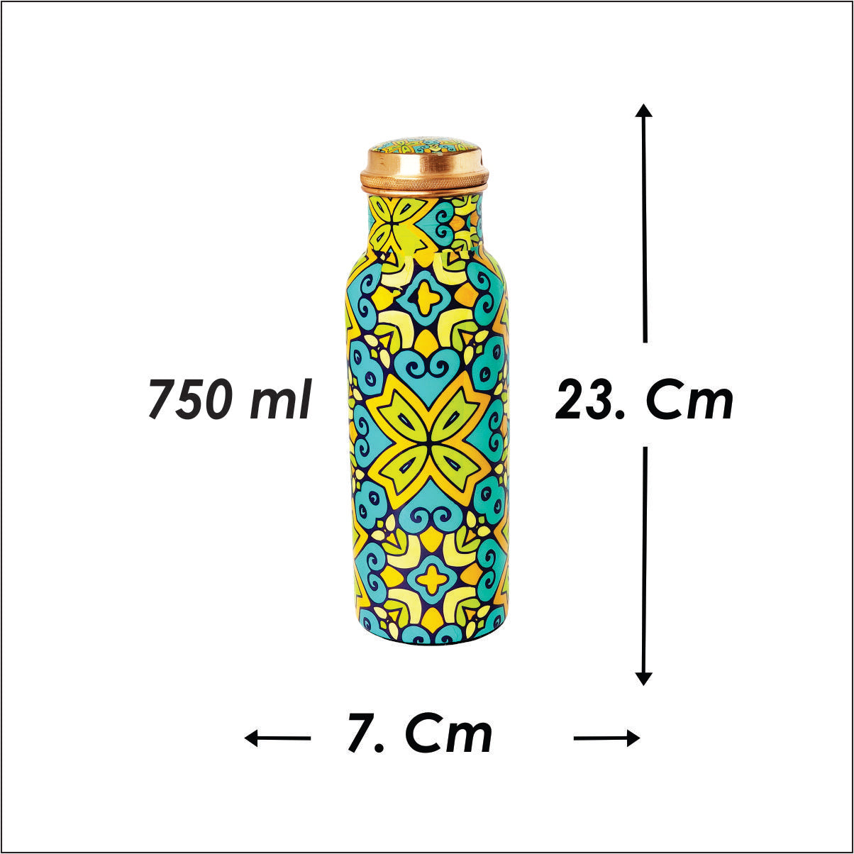 Hand-Painted Copper Water Bottle – 1 Litre | Ayurvedic Wellness with Vibrant Floral Design