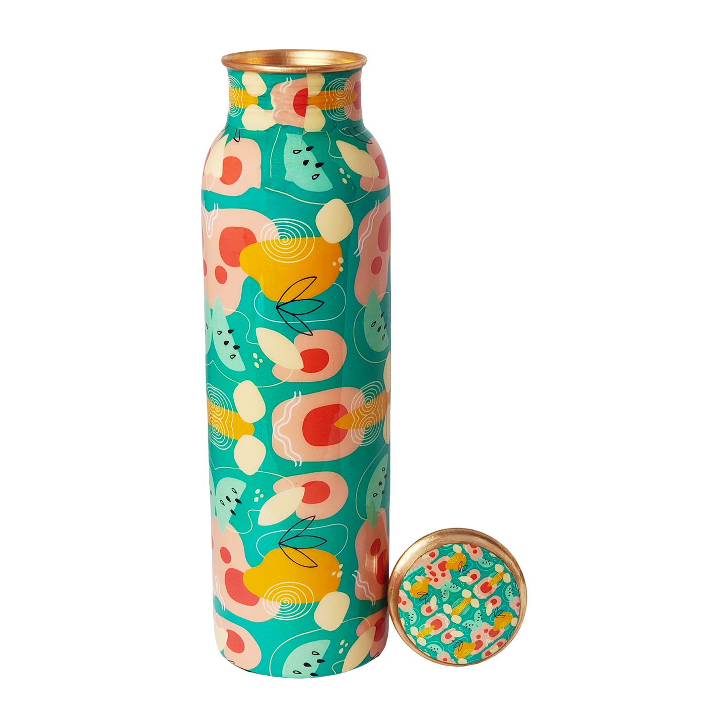 Hand-Painted Copper Water Bottle – 1 Litre | Funky Abstract Design | Ayurvedic Wellness Bottle