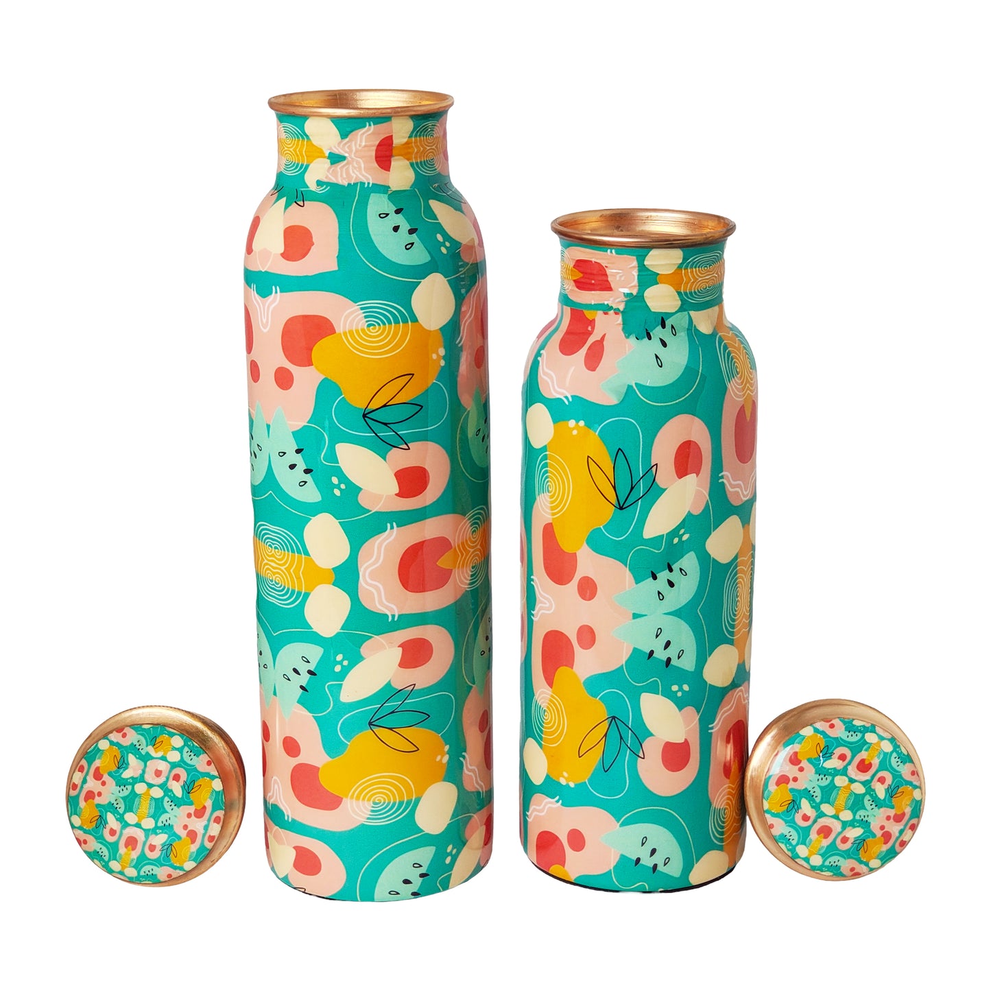 Hand-Painted Copper Water Bottle – 1 Litre | Funky Abstract Design | Ayurvedic Wellness Bottle