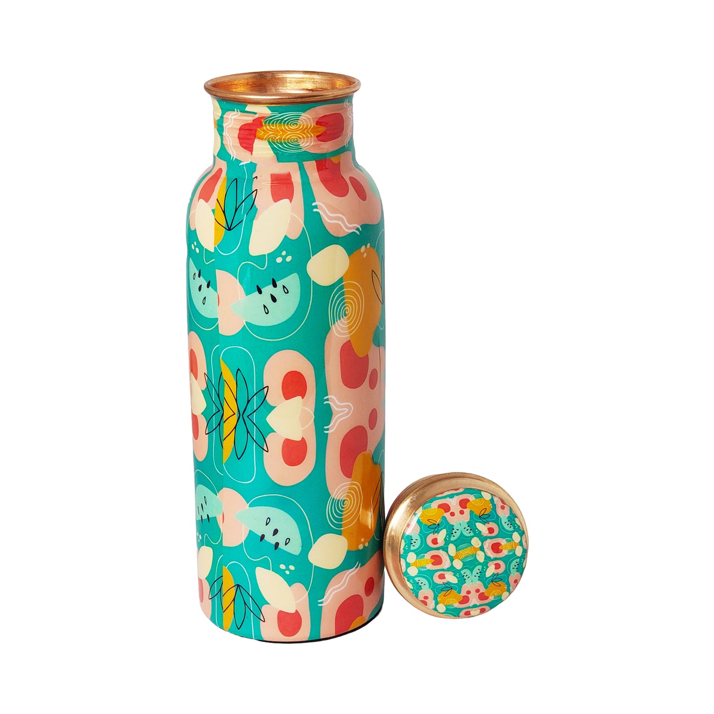 Hand-Painted Copper Water Bottle – 1 Litre | Funky Abstract Design | Ayurvedic Wellness Bottle