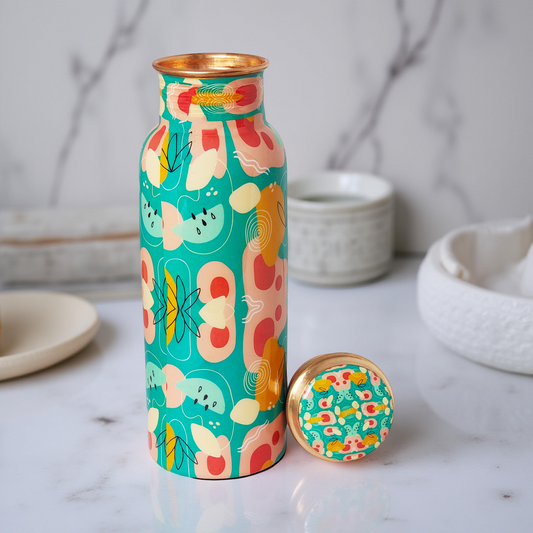 Hand-Painted Copper Water Bottle – 1 Litre | Funky Abstract Design | Ayurvedic Wellness Bottle