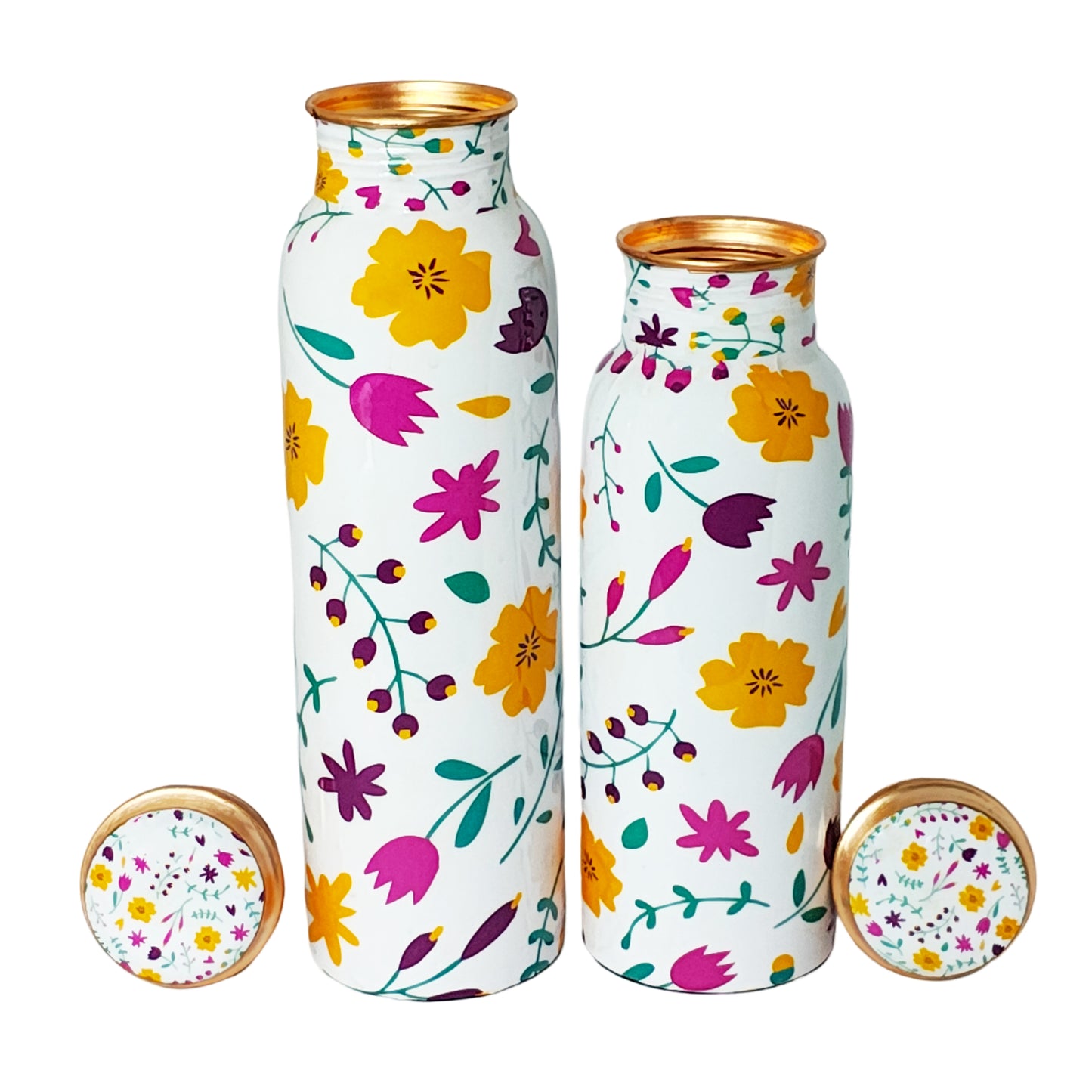 Floral Design Copper Water Bottle – 1 Litre | Hand-Painted Ayurvedic Wellness Bottle