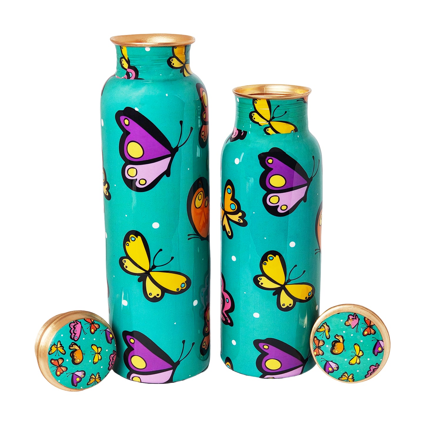 Butterfly Print Copper Water Bottle – 1 Litre | Ayurvedic Eco-Friendly Drinkware