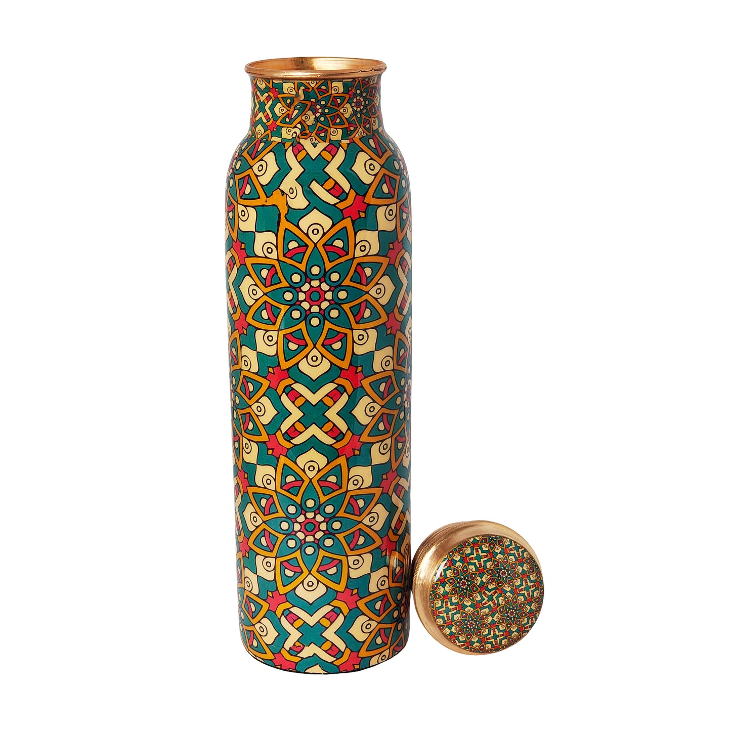 Mandala Pattern Copper Water Bottle – 1 Litre | Handcrafted Ayurvedic Drinkware