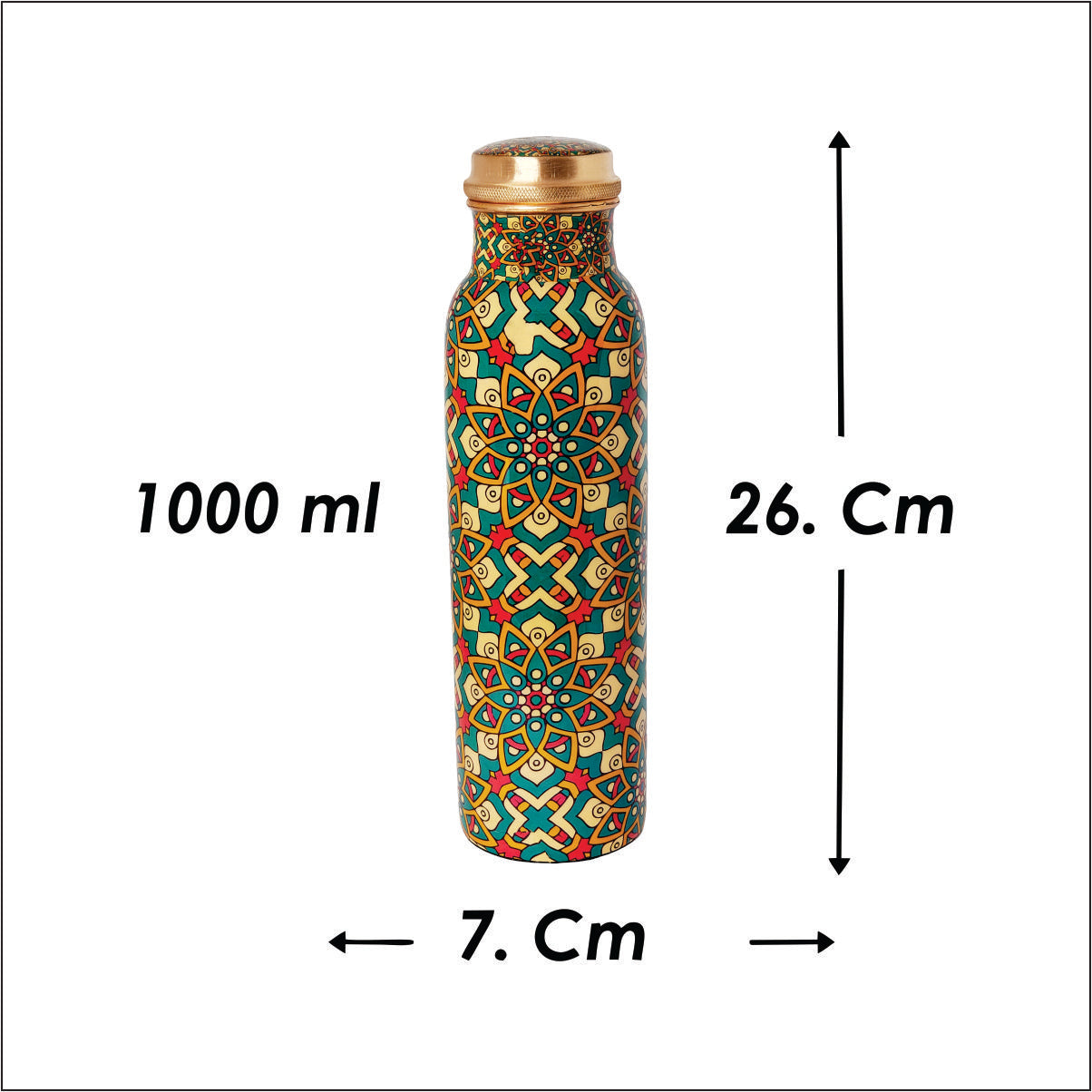 Mandala Pattern Copper Water Bottle – 1 Litre | Handcrafted Ayurvedic Drinkware