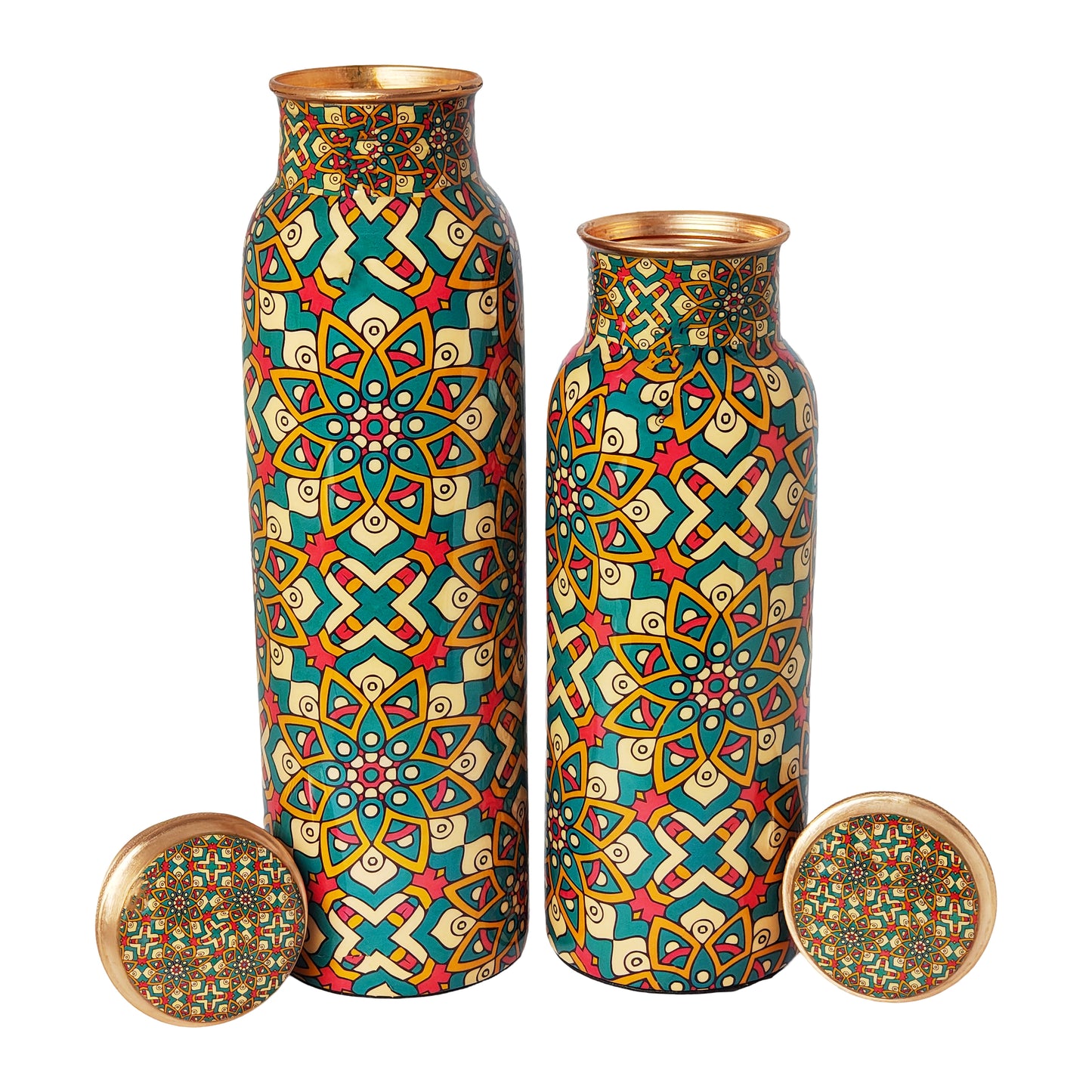 Mandala Pattern Copper Water Bottle – 1 Litre | Handcrafted Ayurvedic Drinkware