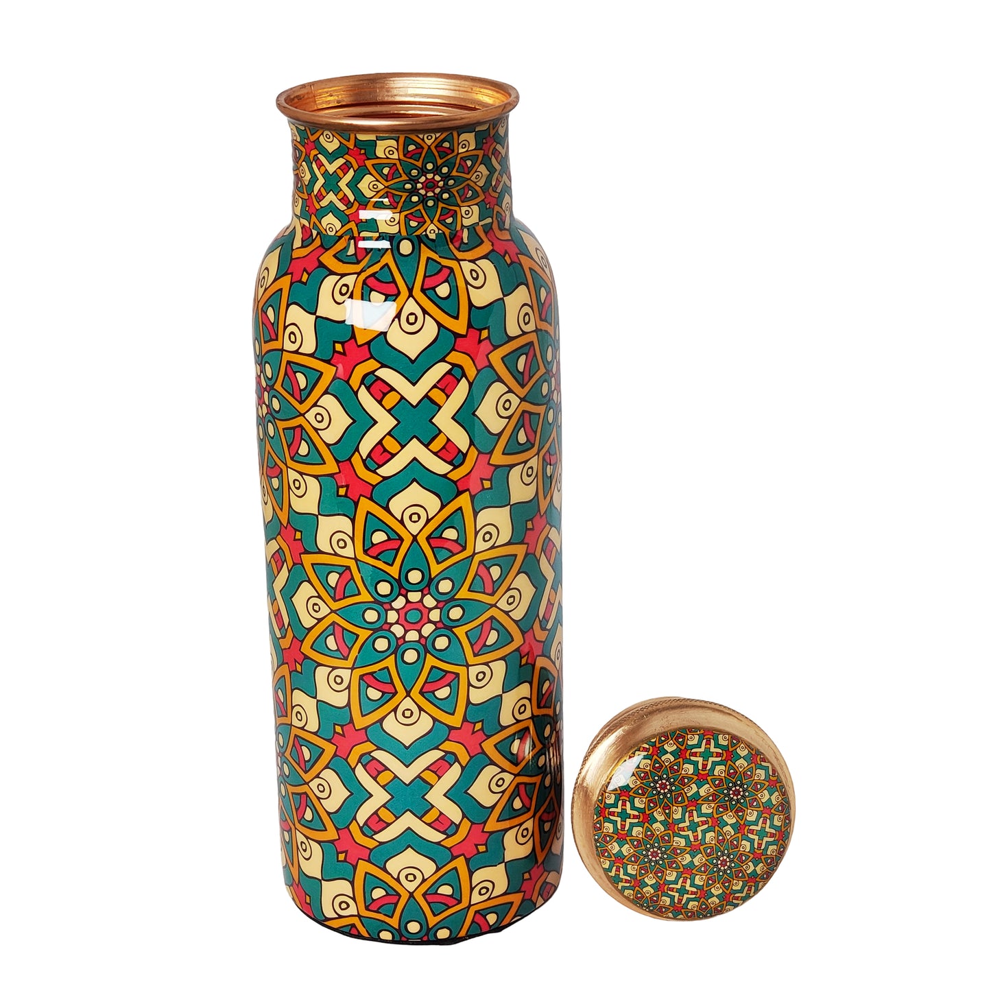 Mandala Pattern Copper Water Bottle – 1 Litre | Handcrafted Ayurvedic Drinkware