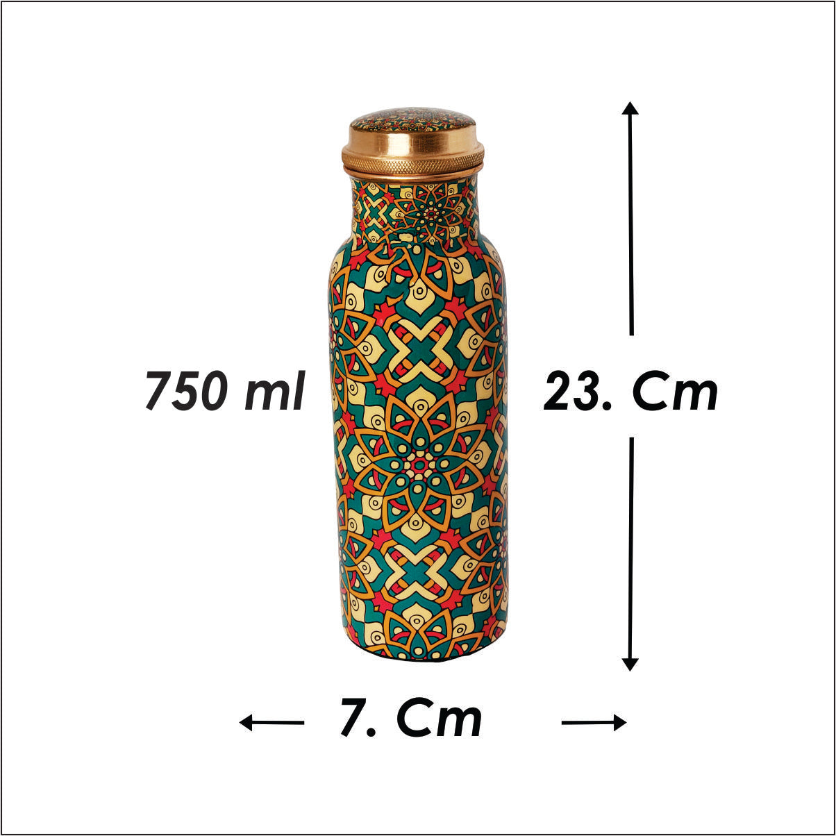 Mandala Pattern Copper Water Bottle – 1 Litre | Handcrafted Ayurvedic Drinkware