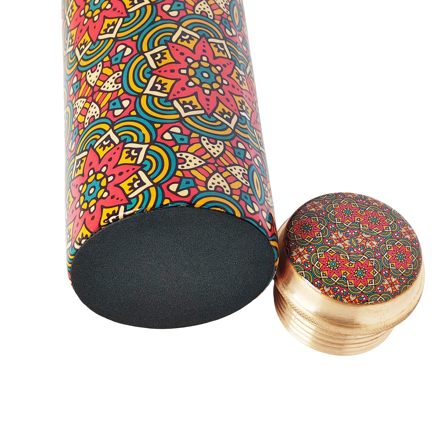 Red Floral Mandala Copper Water Bottle – 1 Litre | Handcrafted Ayurvedic Drinkware