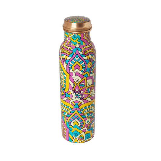 Mandala Design Copper Water Bottle – 1 Litre | Hand-Painted Ayurvedic Wellness Bottle