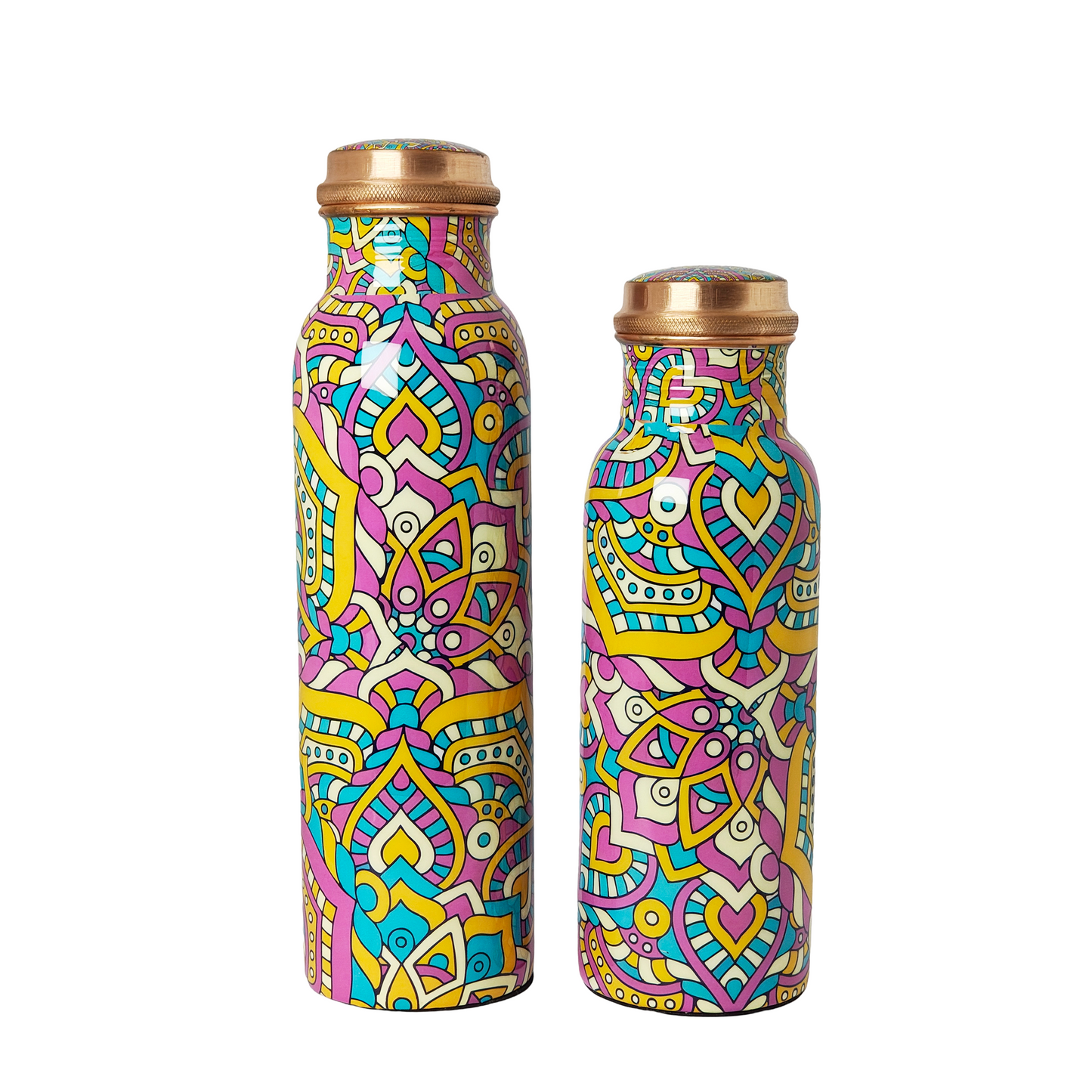 Mandala Design Copper Water Bottle – 1 Litre | Hand-Painted Ayurvedic Wellness Bottle