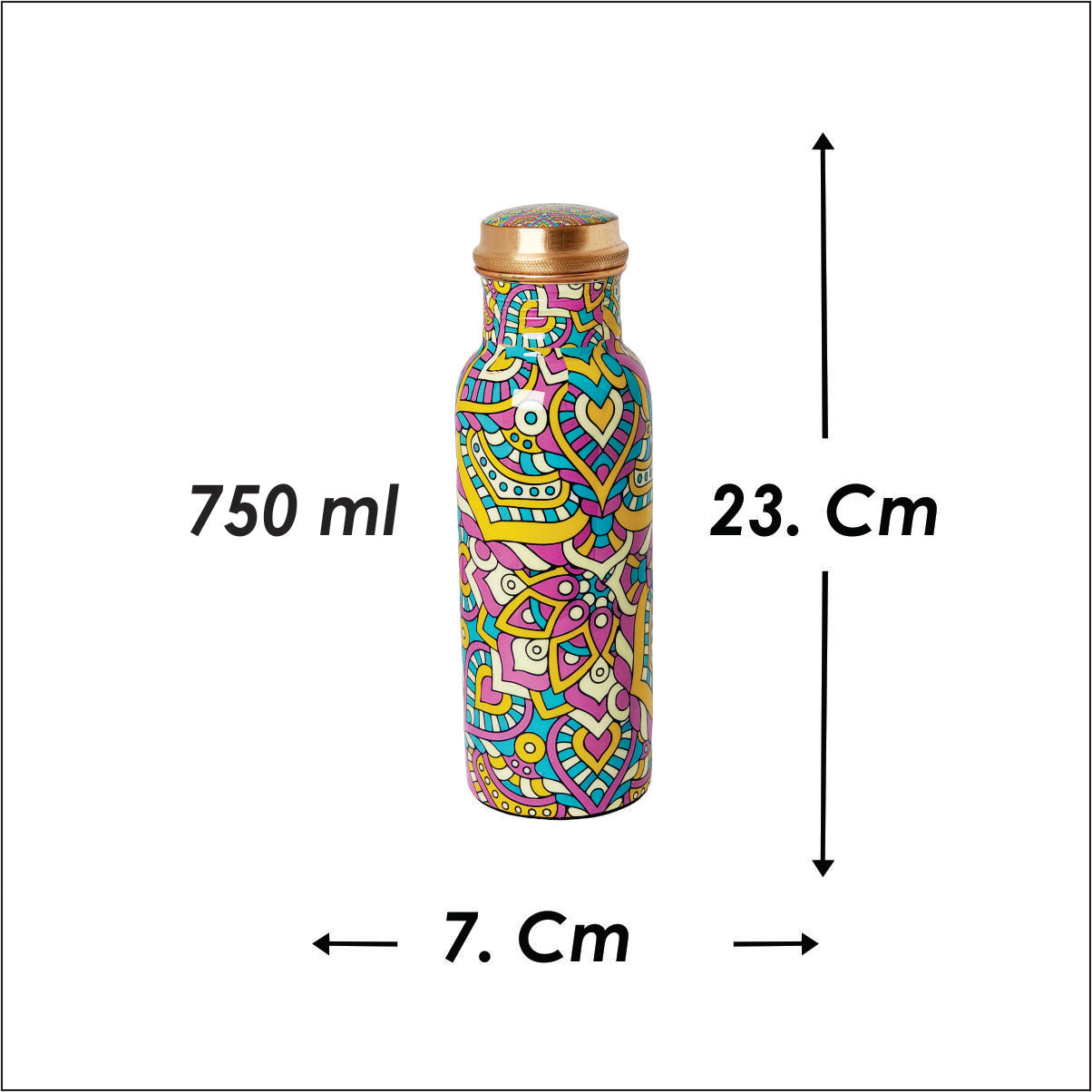Mandala Design Copper Water Bottle – 1 Litre | Hand-Painted Ayurvedic Wellness Bottle