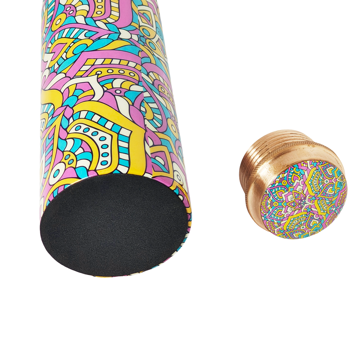 Mandala Design Copper Water Bottle – 1 Litre | Hand-Painted Ayurvedic Wellness Bottle