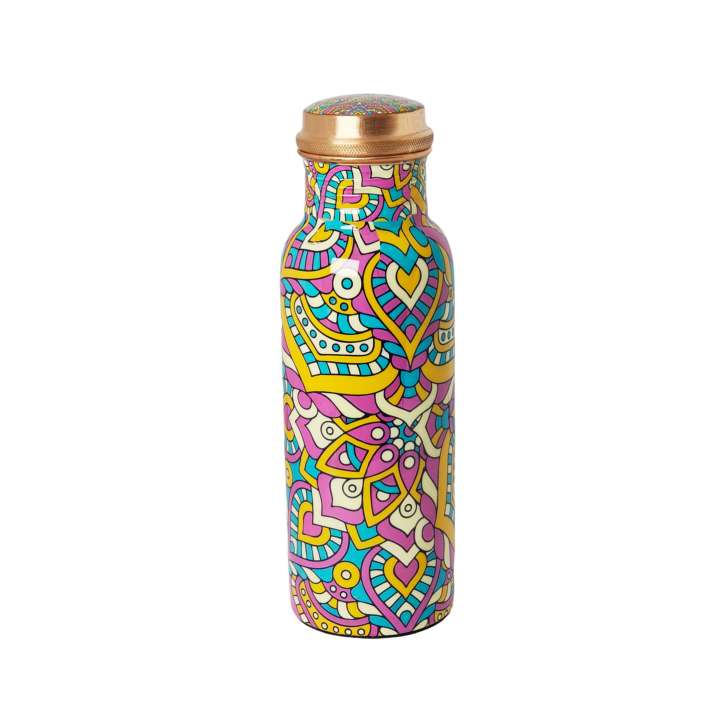 Mandala Design Copper Water Bottle – 1 Litre | Hand-Painted Ayurvedic Wellness Bottle