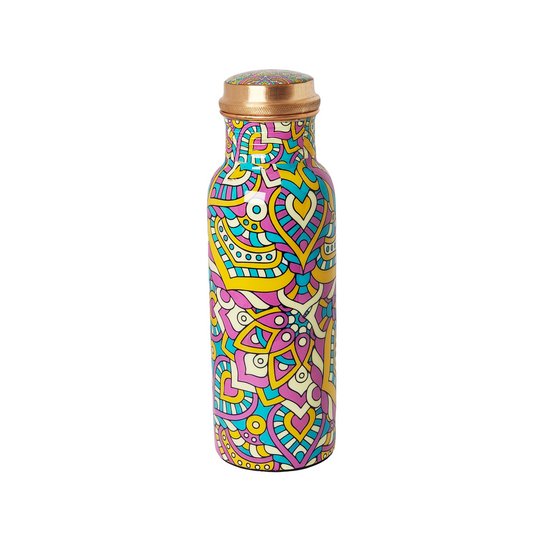 Mandala Design Copper Water Bottle – 1 Litre | Hand-Painted Ayurvedic Wellness Bottle