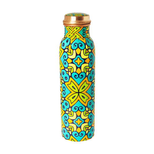 Hand-Painted Copper Water Bottle – 1 Litre | Ayurvedic Wellness with Vibrant Floral Design