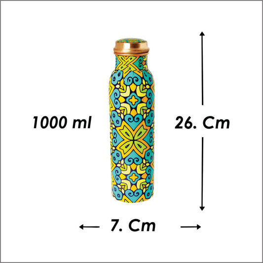 Hand-Painted Copper Water Bottle – 1 Litre | Ayurvedic Wellness with Vibrant Floral Design