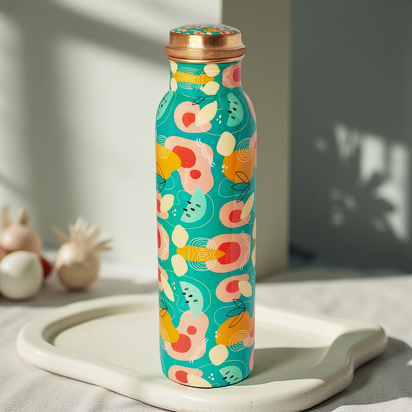 Hand-Painted Copper Water Bottle – 1 Litre | Funky Abstract Design | Ayurvedic Wellness Bottle