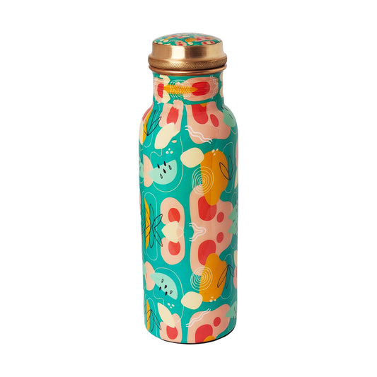 Hand-Painted Copper Water Bottle – 1 Litre | Funky Abstract Design | Ayurvedic Wellness Bottle