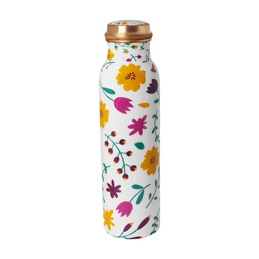 Floral Design Copper Water Bottle – 1 Litre | Hand-Painted Ayurvedic Wellness Bottle