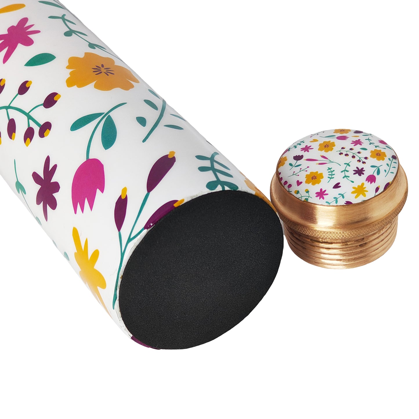 Floral Design Copper Water Bottle – 1 Litre | Hand-Painted Ayurvedic Wellness Bottle