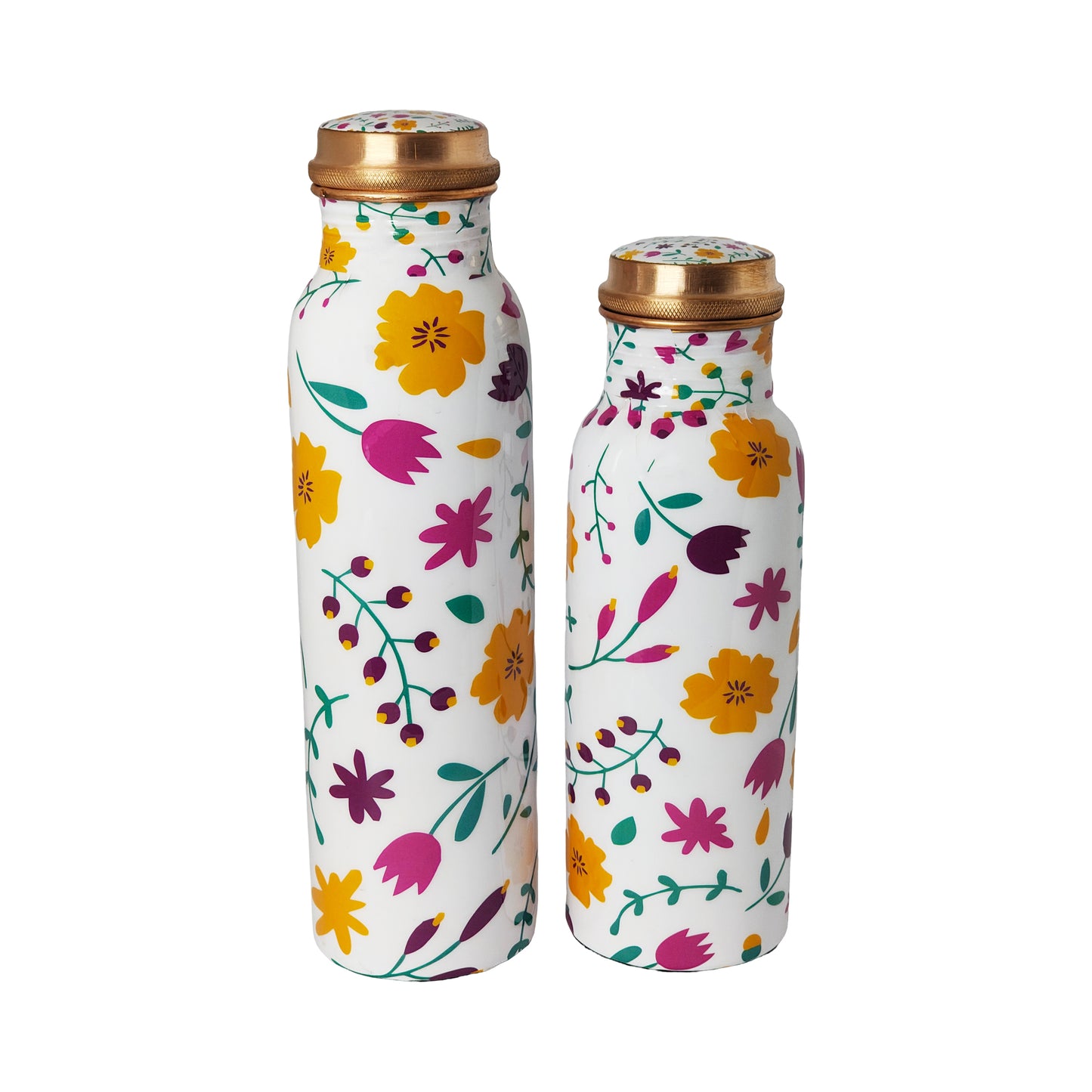 Floral Design Copper Water Bottle – 1 Litre | Hand-Painted Ayurvedic Wellness Bottle