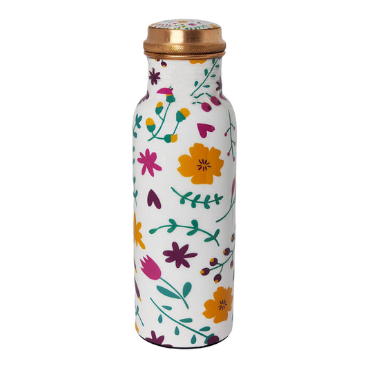 Floral Design Copper Water Bottle – 1 Litre | Hand-Painted Ayurvedic Wellness Bottle