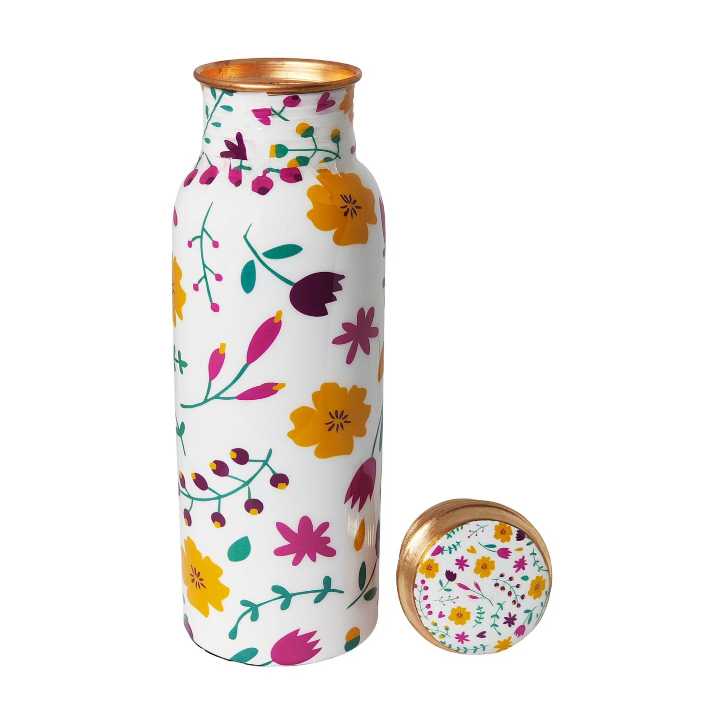 Floral Design Copper Water Bottle – 1 Litre | Hand-Painted Ayurvedic Wellness Bottle