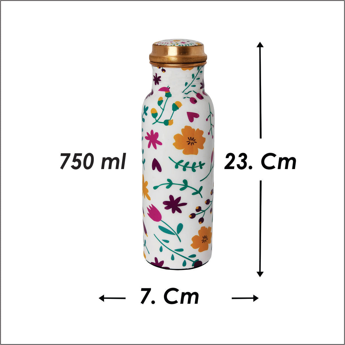 Floral Design Copper Water Bottle – 1 Litre | Hand-Painted Ayurvedic Wellness Bottle