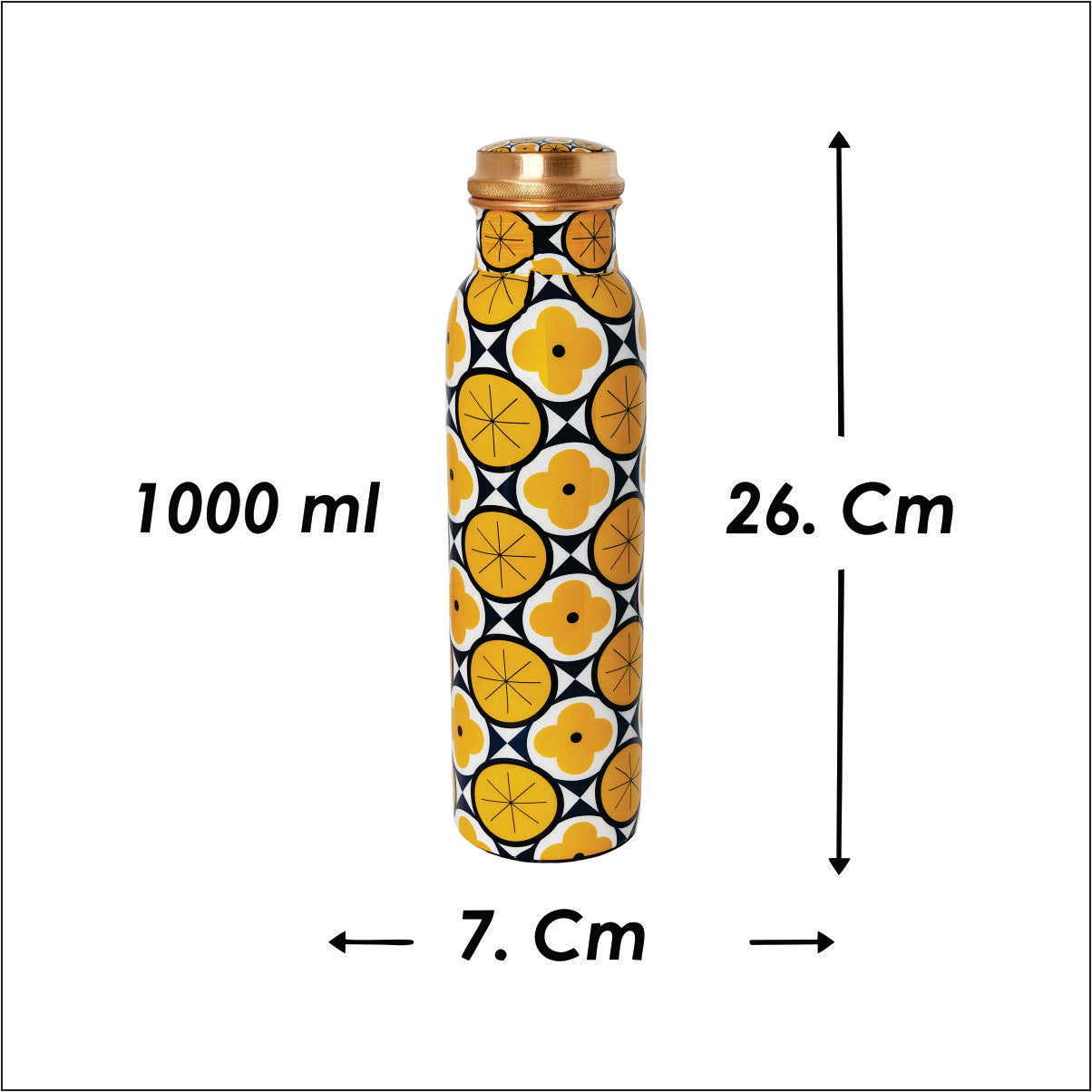 Geometric Yellow Copper Water Bottle – 1 Litre | Modern Ayurvedic Wellness Bottle