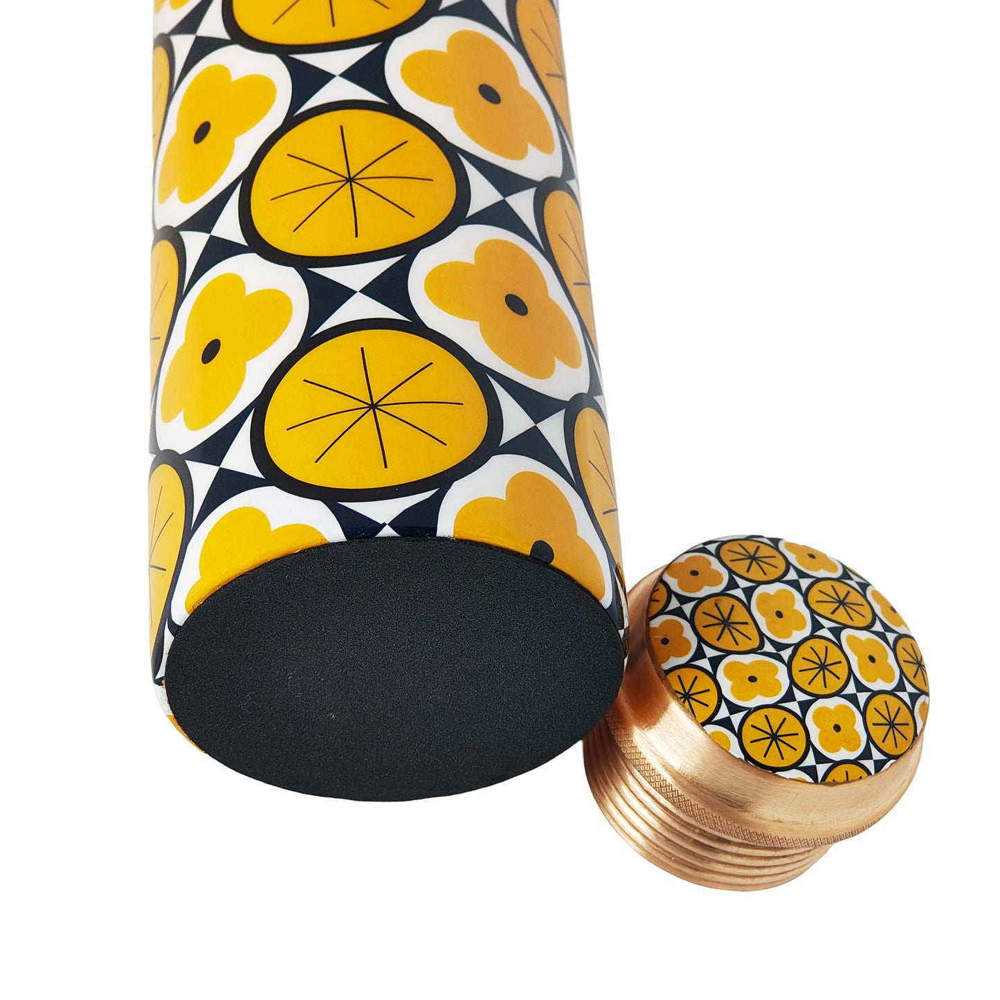 Geometric Yellow Copper Water Bottle – 1 Litre | Modern Ayurvedic Wellness Bottle