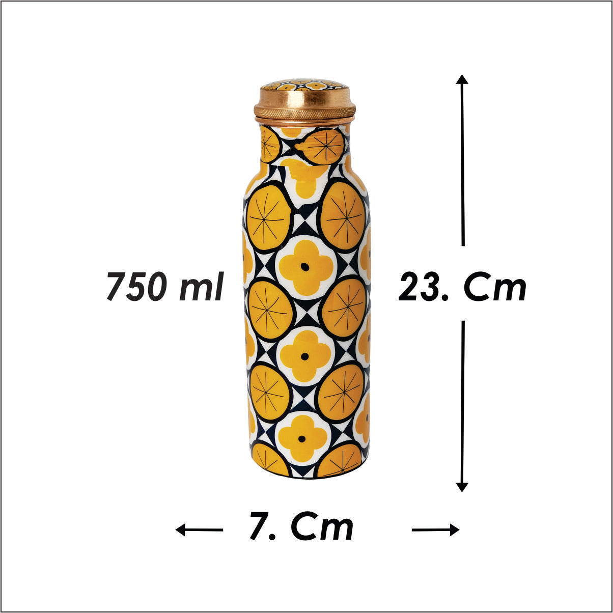 Geometric Yellow Copper Water Bottle – 1 Litre | Modern Ayurvedic Wellness Bottle