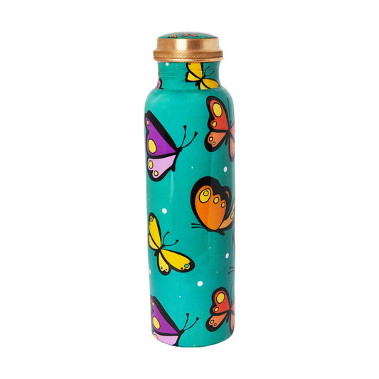 Butterfly Print Copper Water Bottle – 1 Litre | Ayurvedic Eco-Friendly Drinkware