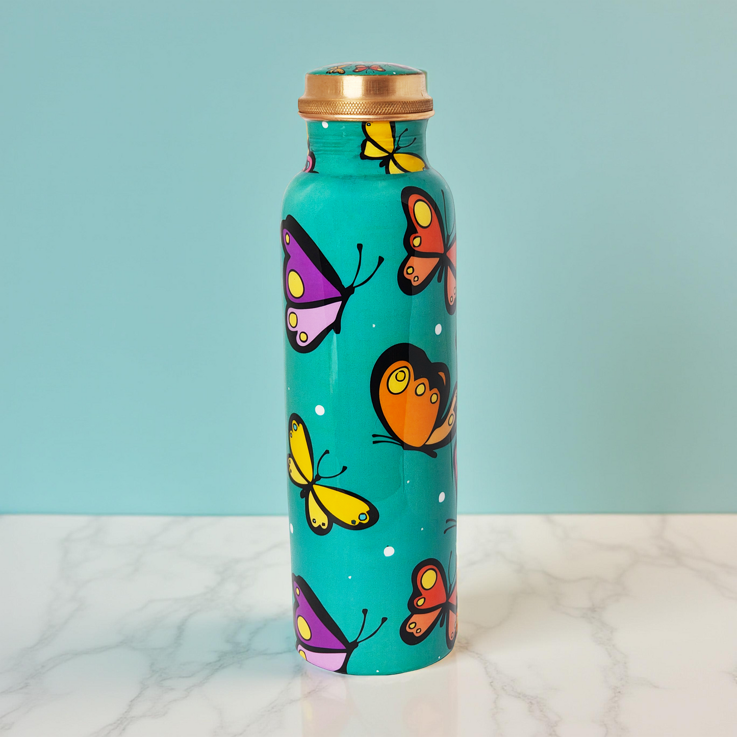 Butterfly Print Copper Water Bottle – 1 Litre | Ayurvedic Eco-Friendly Drinkware