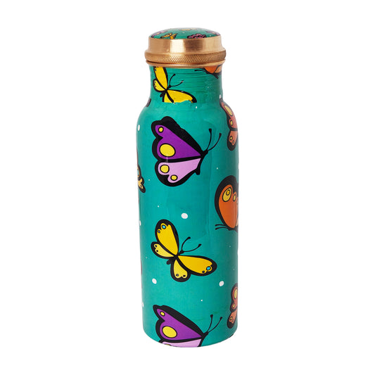Butterfly Print Copper Water Bottle – 1 Litre | Ayurvedic Eco-Friendly Drinkware