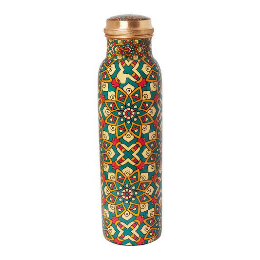Mandala Pattern Copper Water Bottle – 1 Litre | Handcrafted Ayurvedic Drinkware