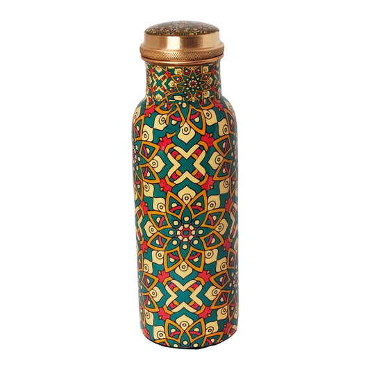 Mandala Pattern Copper Water Bottle – 1 Litre | Handcrafted Ayurvedic Drinkware
