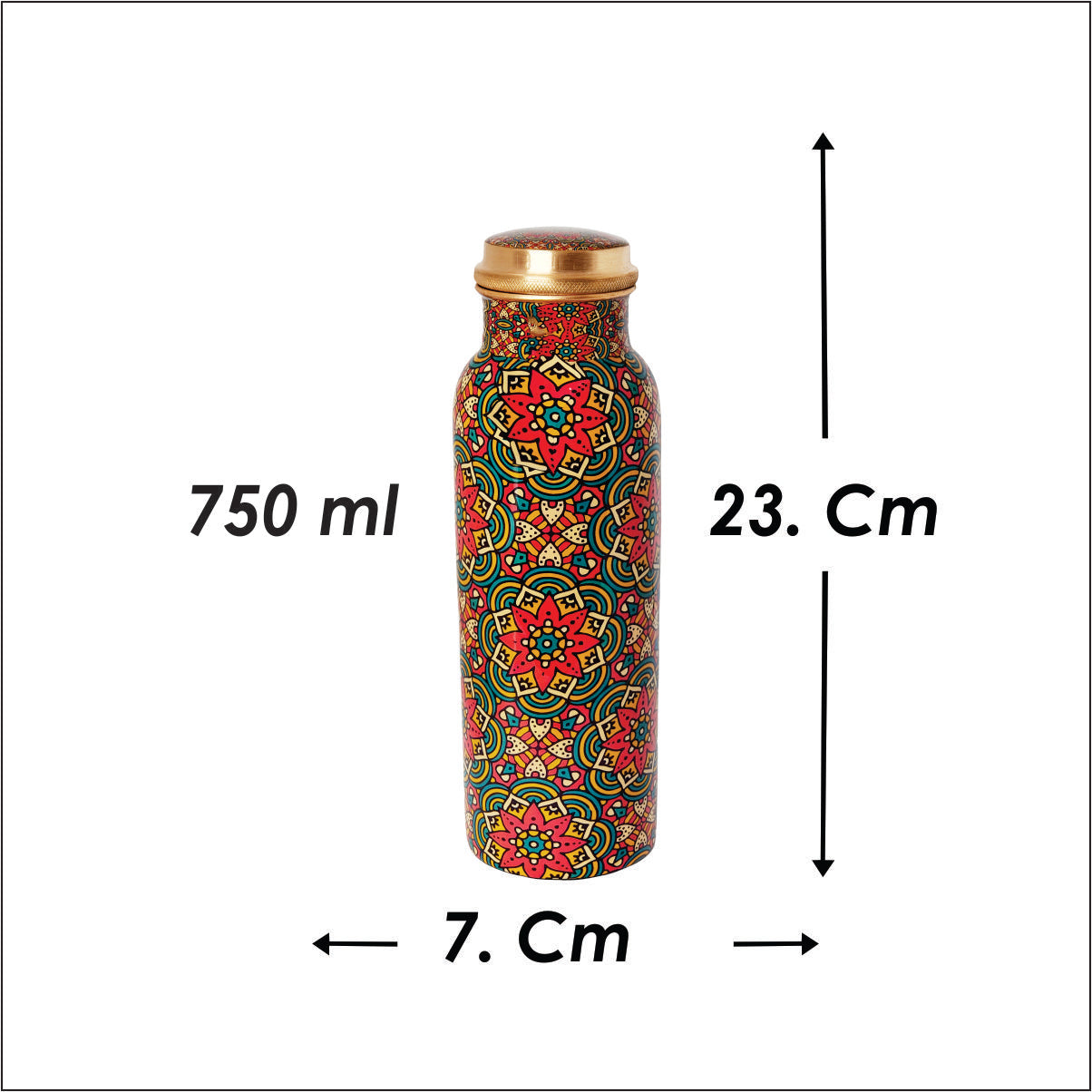 Red Floral Mandala Copper Water Bottle – 1 Litre | Handcrafted Ayurvedic Drinkware